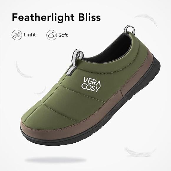 VeraCosy Green Quilted Waterproof Memory Foam House Slippers Size  Men's 11-12 - Picture 2 of 5